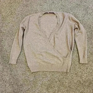 Softome Oatmeal V-Neck Wrap Sweater W/ Ribbed Hems, Size XL